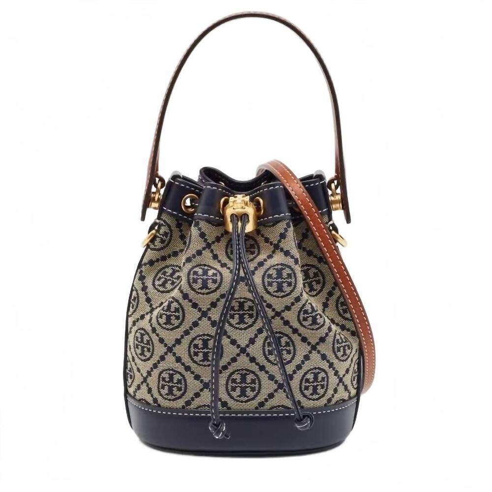 NEW TORY BURCH women's mini bucket bag in blue / brown